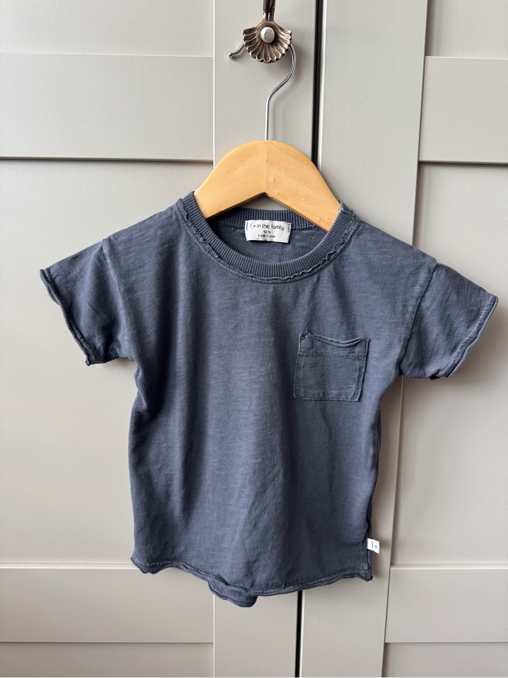 1+ in the Family Kids Short Sleeve Pocket Tee - Slate Blue ‘NANI’ t-shirt